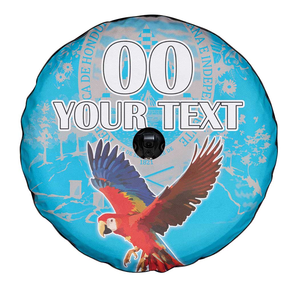 Custom Honduras Independence Day Spare Tire Cover Scarlet Macaw With Orchid Flower - Wonder Print Shop