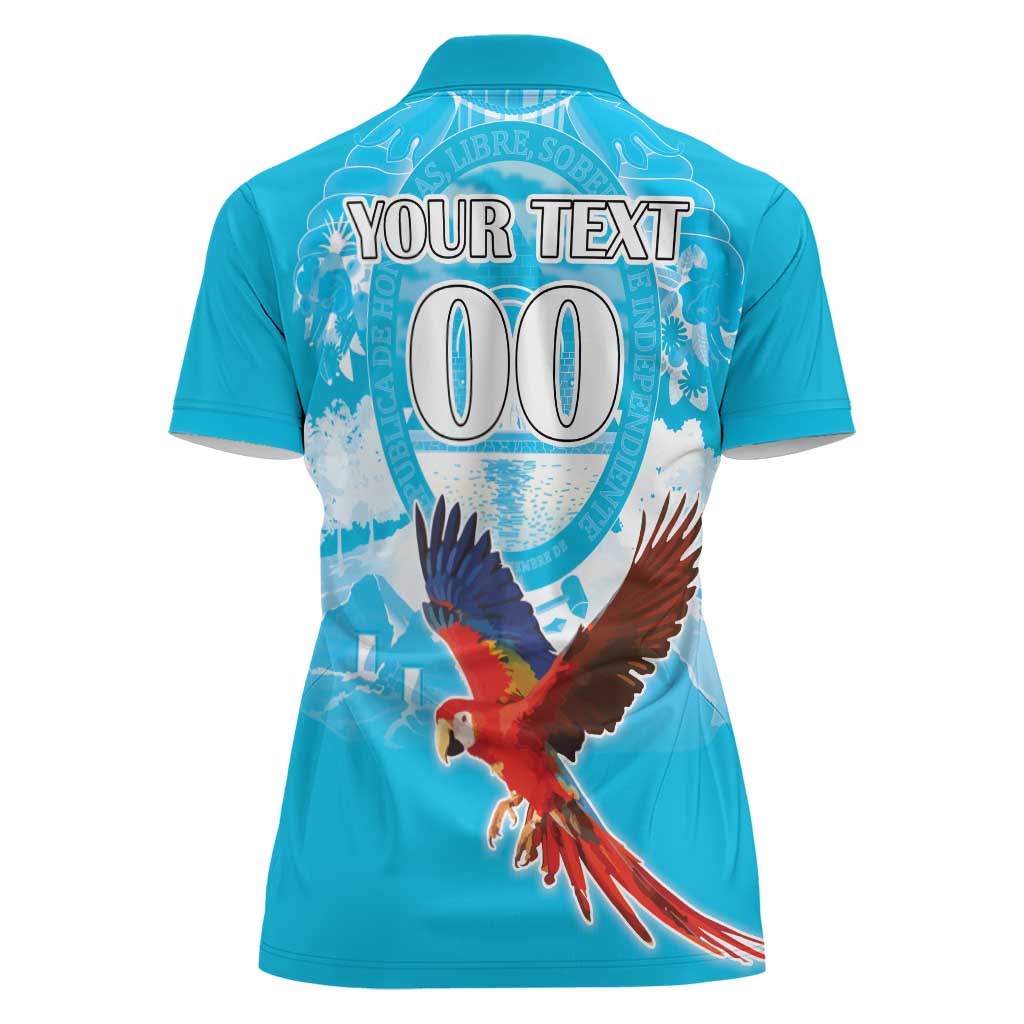 Custom Honduras Independence Day Women Polo Shirt Scarlet Macaw With Orchid Flower - Wonder Print Shop