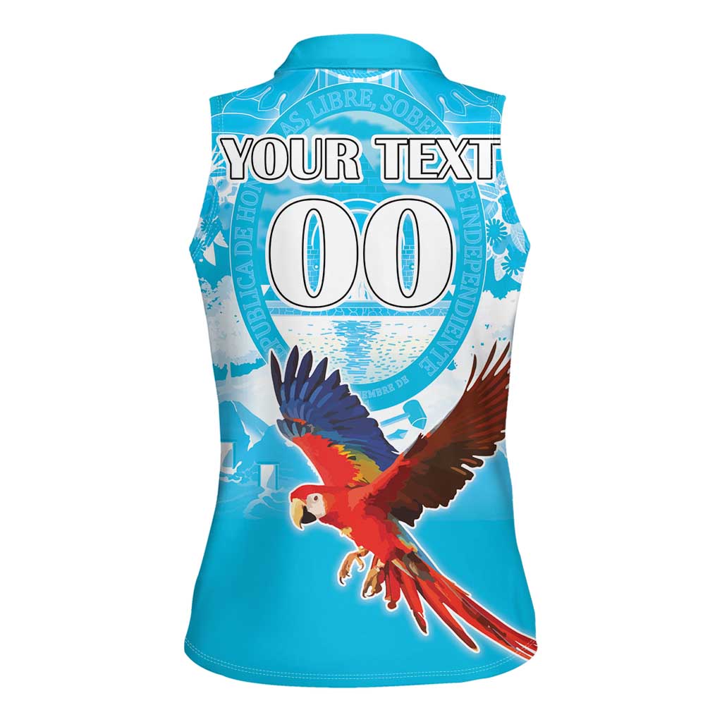 Custom Honduras Independence Day Women Sleeveless Polo Shirt Scarlet Macaw With Orchid Flower - Wonder Print Shop