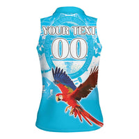 Custom Honduras Independence Day Women Sleeveless Polo Shirt Scarlet Macaw With Orchid Flower - Wonder Print Shop