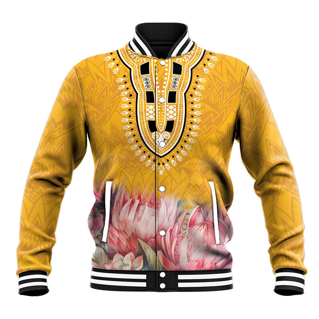 Africa Dashiki Baseball Jacket King Protea Floral Motif Patterns - Wonder Print Shop