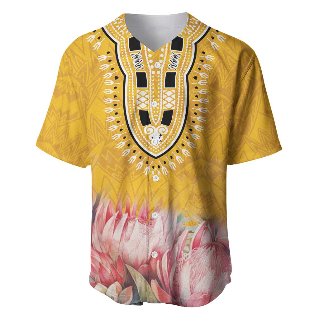 Africa Dashiki Baseball Jersey King Protea Floral Motif Patterns - Wonder Print Shop