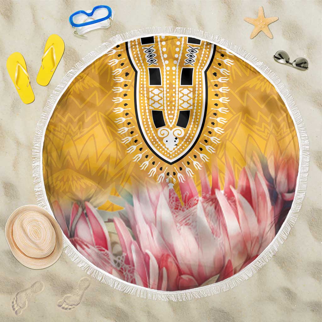 Africa Dashiki Beach Blanket King Protea Floral Motif Patterns - Wonder Print Shop