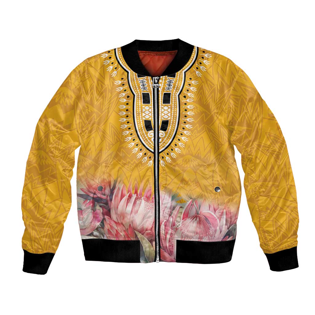 Africa Dashiki Bomber Jacket King Protea Floral Motif Patterns - Wonder Print Shop