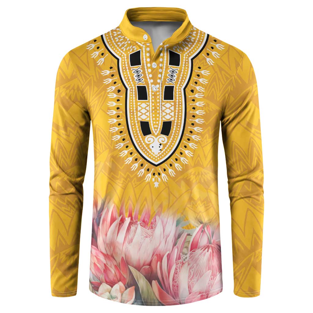 Africa Dashiki Button Sweatshirt King Protea Floral Motif Patterns - Wonder Print Shop