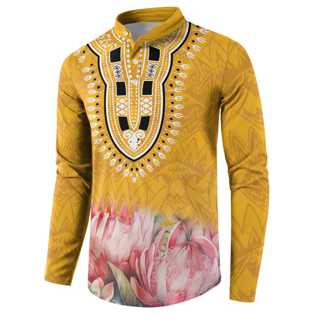 Africa Dashiki Button Sweatshirt King Protea Floral Motif Patterns - Wonder Print Shop
