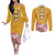 Africa Dashiki Couples Matching Off The Shoulder Long Sleeve Dress and Long Sleeve Button Shirt King Protea Floral Motif Patterns