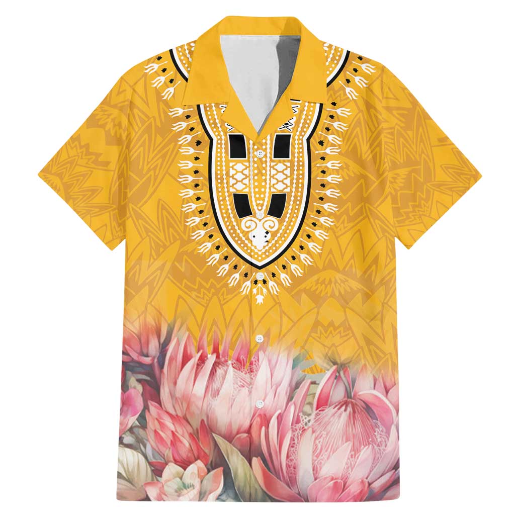 Africa Dashiki Family Matching Mermaid Dress and Hawaiian Shirt King Protea Floral Motif Patterns - Wonder Print Shop
