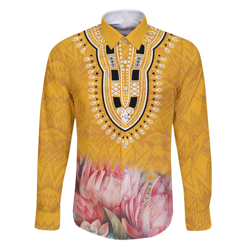 Africa Dashiki Family Matching Mermaid Dress and Hawaiian Shirt King Protea Floral Motif Patterns - Wonder Print Shop