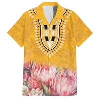 Africa Dashiki Family Matching Off The Shoulder Long Sleeve Dress and Hawaiian Shirt King Protea Floral Motif Patterns - Wonder Print Shop