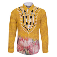 Africa Dashiki Family Matching Off The Shoulder Long Sleeve Dress and Hawaiian Shirt King Protea Floral Motif Patterns - Wonder Print Shop