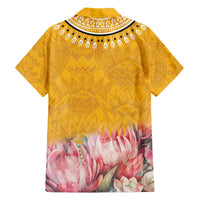 Africa Dashiki Family Matching Puletasi and Hawaiian Shirt King Protea Floral Motif Patterns - Wonder Print Shop