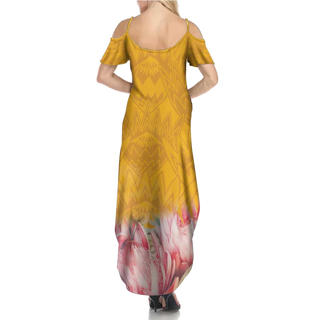 Africa Dashiki Family Matching Summer Maxi Dress and Hawaiian Shirt King Protea Floral Motif Patterns - Wonder Print Shop