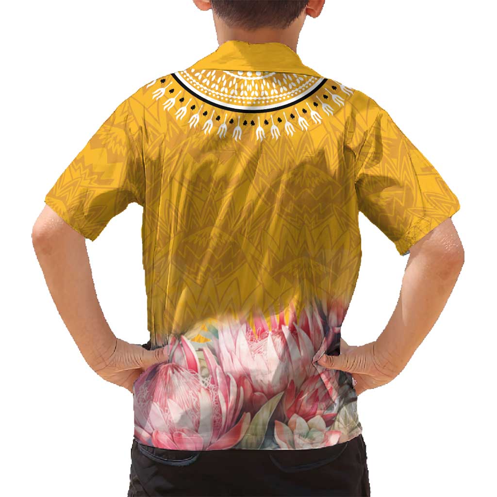 Africa Dashiki Family Matching Tank Maxi Dress and Hawaiian Shirt King Protea Floral Motif Patterns - Wonder Print Shop