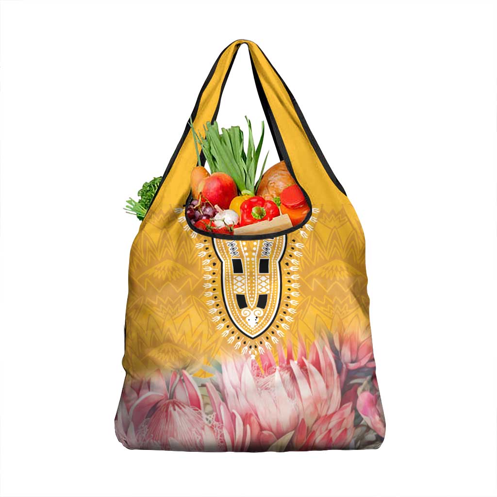 Africa Dashiki Grocery Bag King Protea Floral Motif Patterns