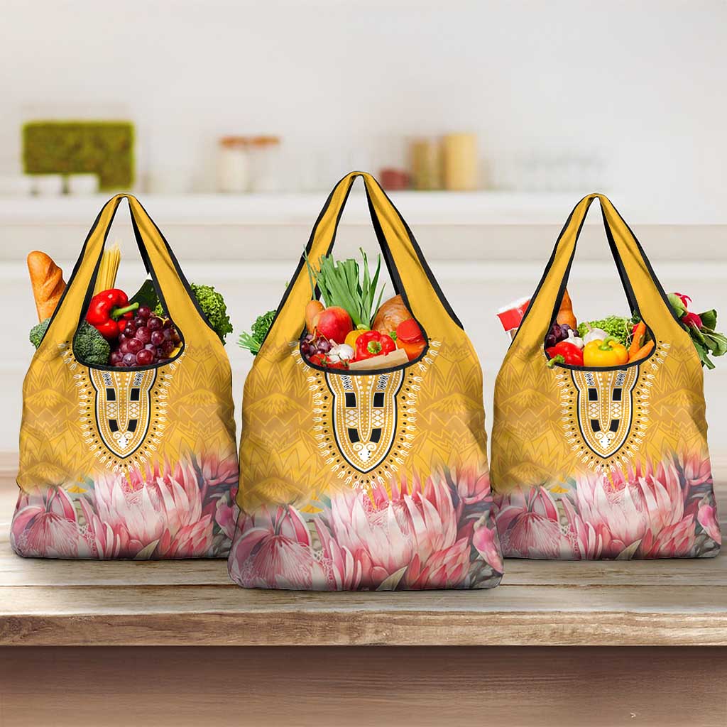 Africa Dashiki Grocery Bag King Protea Floral Motif Patterns