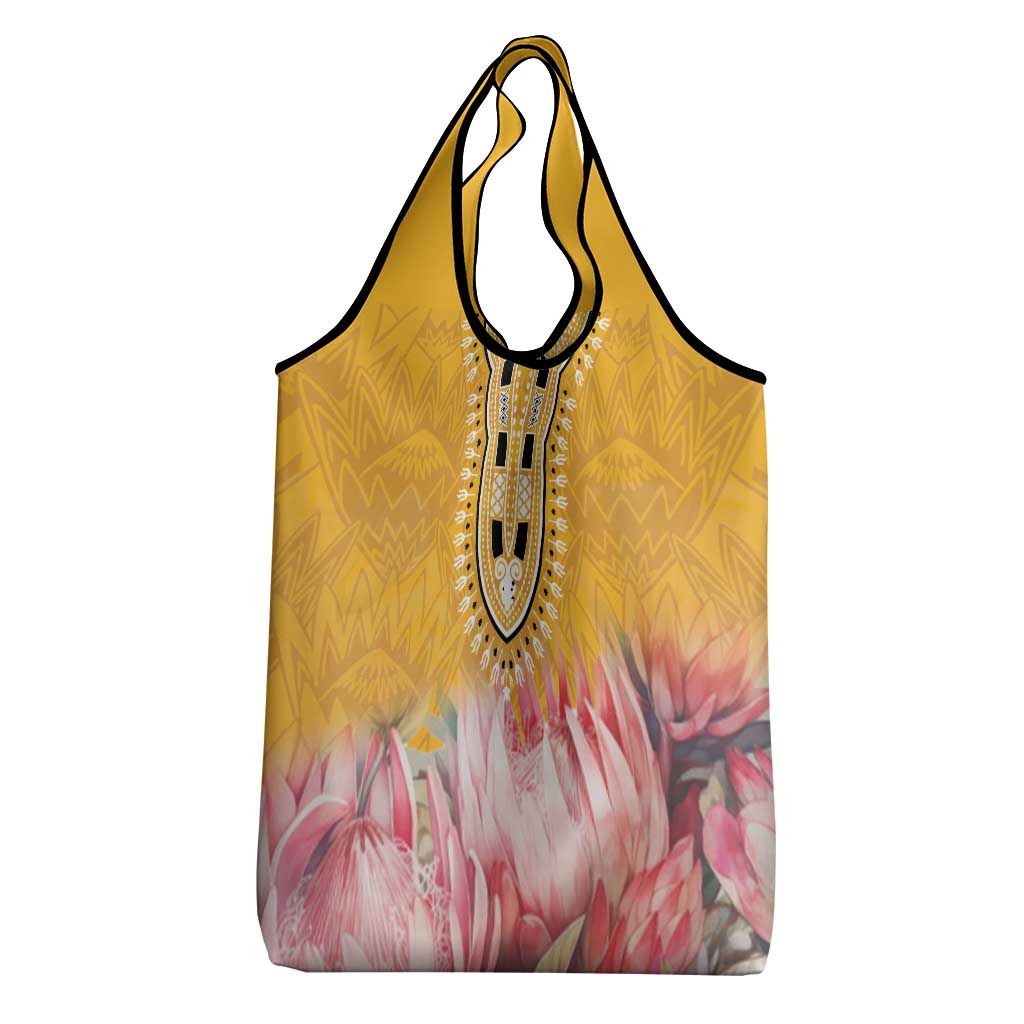 Africa Dashiki Grocery Bag King Protea Floral Motif Patterns