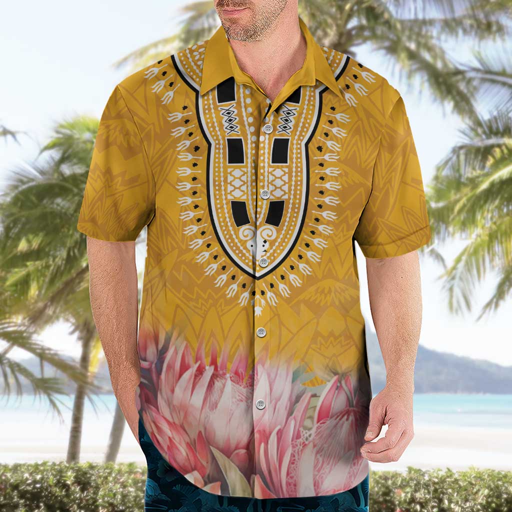 Africa Dashiki Hawaiian Shirt King Protea Floral Motif Patterns - Wonder Print Shop