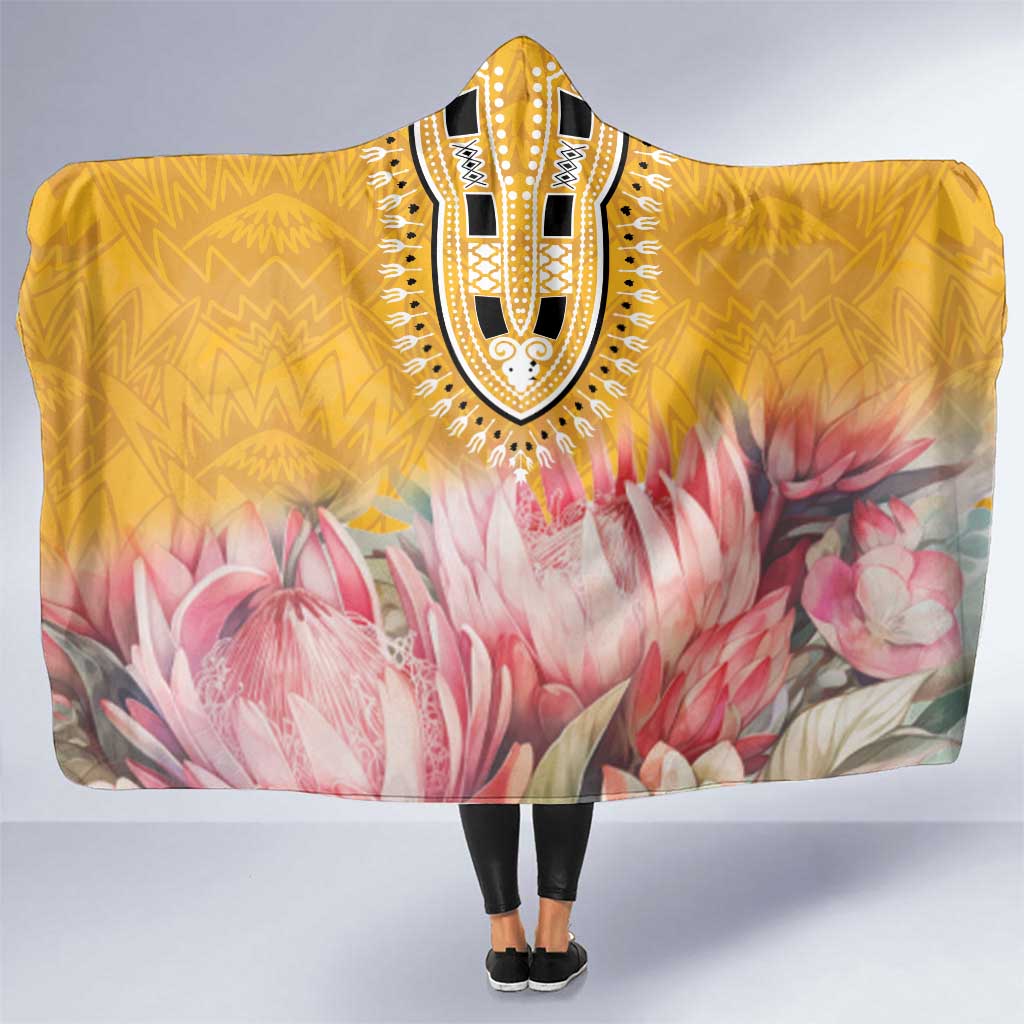 Africa Dashiki Hooded Blanket King Protea Floral Motif Patterns
