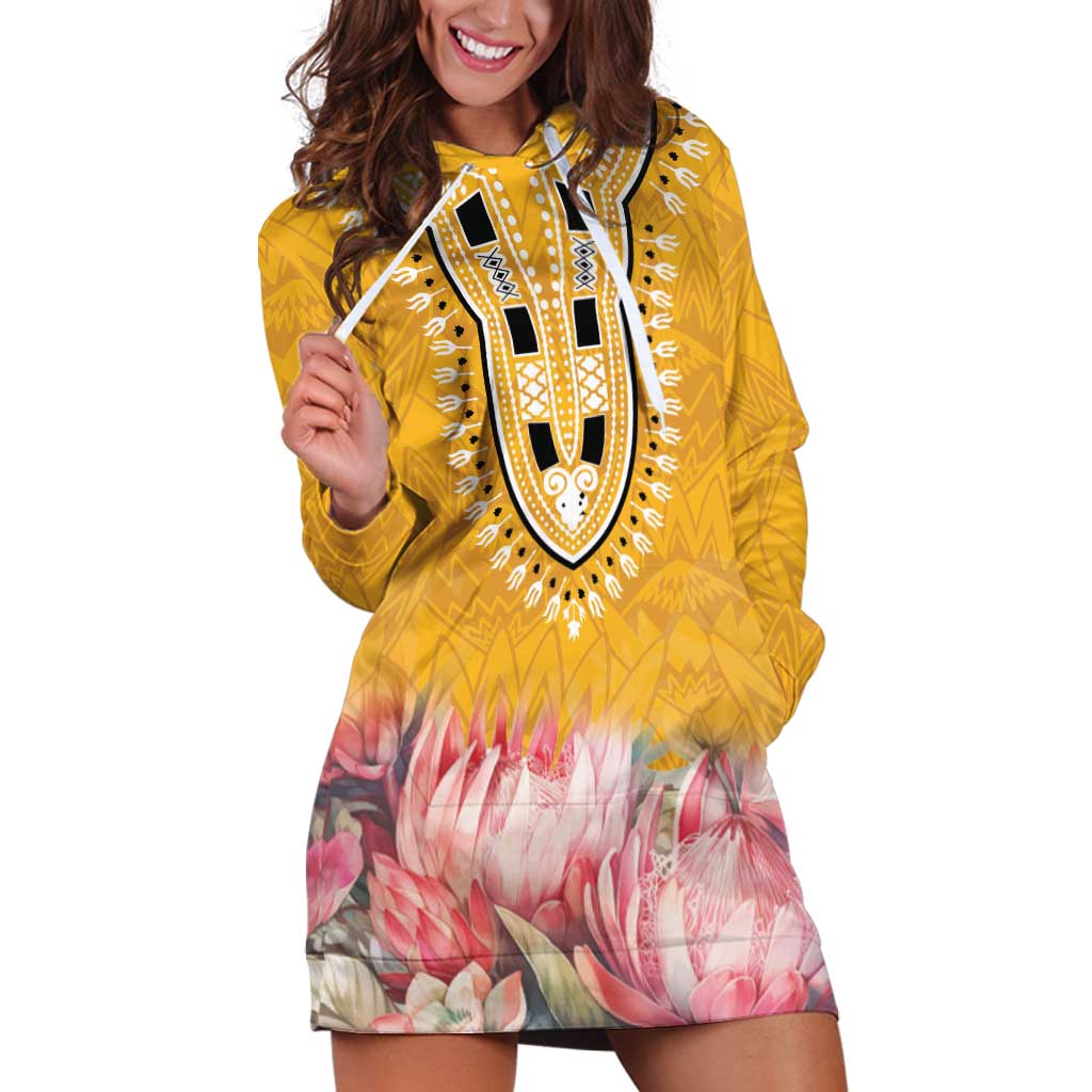 Africa Dashiki Hoodie Dress King Protea Floral Motif Patterns - Wonder Print Shop