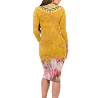 Africa Dashiki Long Sleeve Bodycon Dress King Protea Floral Motif Patterns - Wonder Print Shop