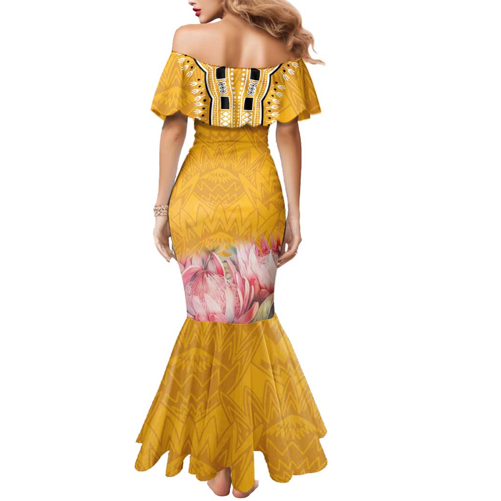 Africa Dashiki Mermaid Dress King Protea Floral Motif Patterns - Wonder Print Shop