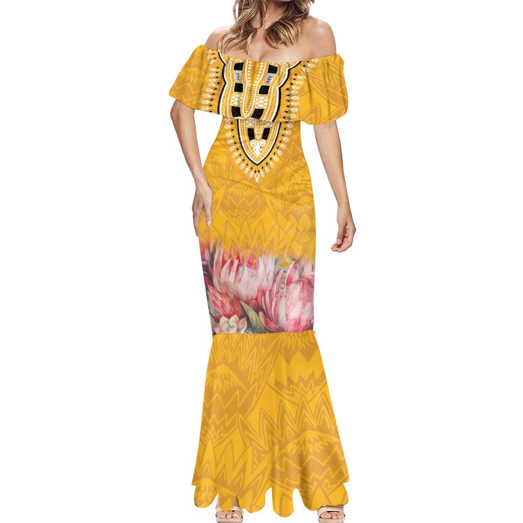 Africa Dashiki Mermaid Dress King Protea Floral Motif Patterns - Wonder Print Shop