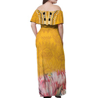 Africa Dashiki Off Shoulder Maxi Dress King Protea Floral Motif Patterns - Wonder Print Shop