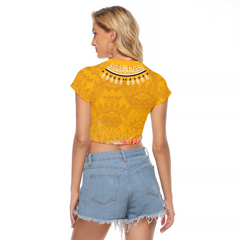 Africa Dashiki Raglan Cropped T Shirt King Protea Floral Motif Patterns - Wonder Print Shop