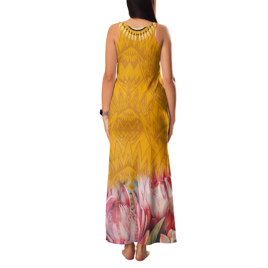 Africa Dashiki Tank Maxi Dress King Protea Floral Motif Patterns - Wonder Print Shop