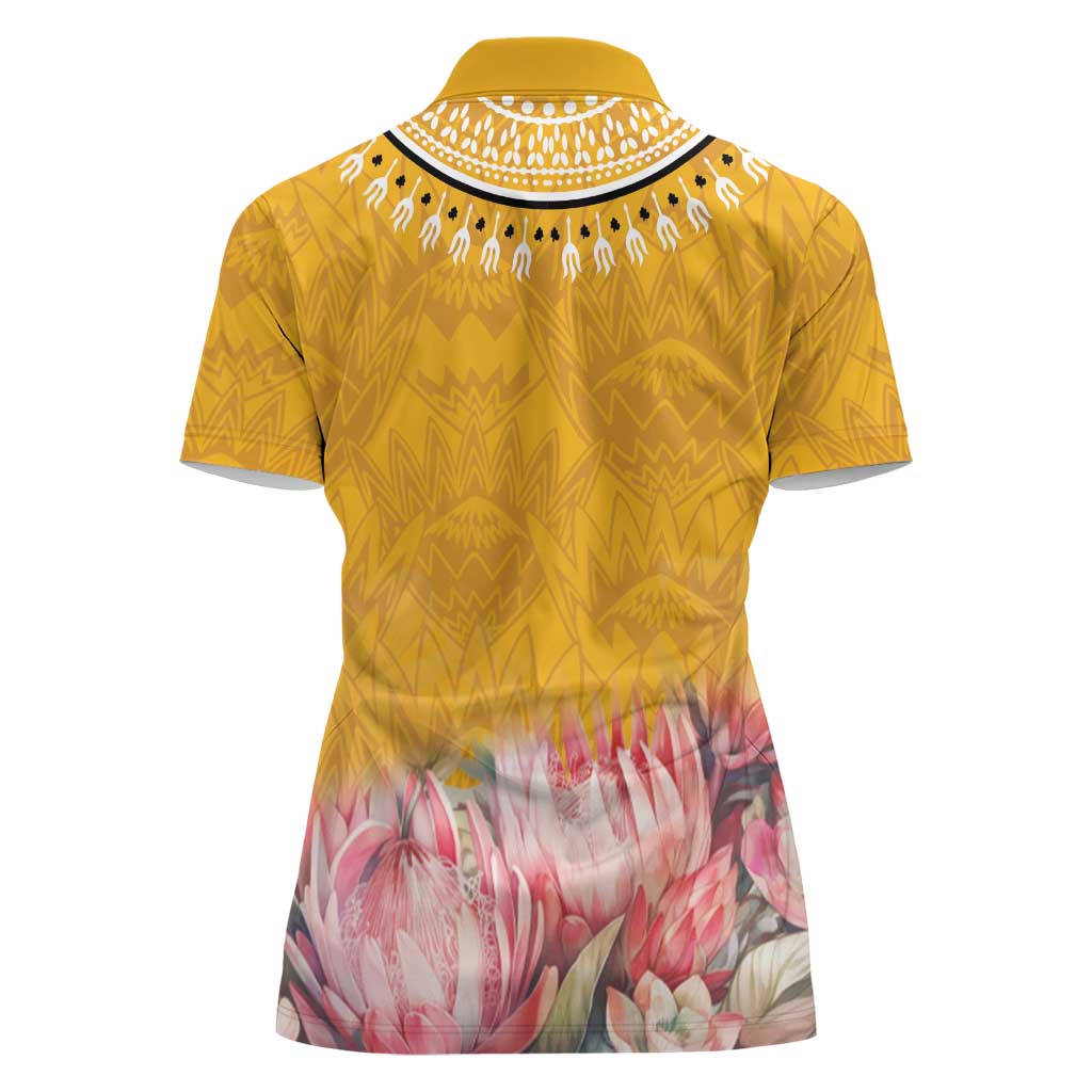 Africa Dashiki Women Polo Shirt King Protea Floral Motif Patterns - Wonder Print Shop