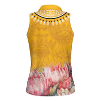 Africa Dashiki Women Sleeveless Polo Shirt King Protea Floral Motif Patterns - Wonder Print Shop