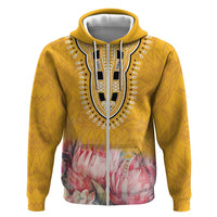 Africa Dashiki Zip Hoodie King Protea Floral Motif Patterns - Wonder Print Shop
