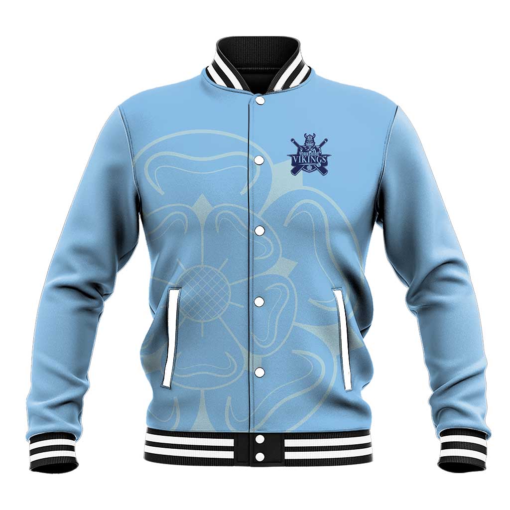 Custom Yorkshire Viking Spirit Baseball Jacket White Rose of York Blue Version - Wonder Print Shop