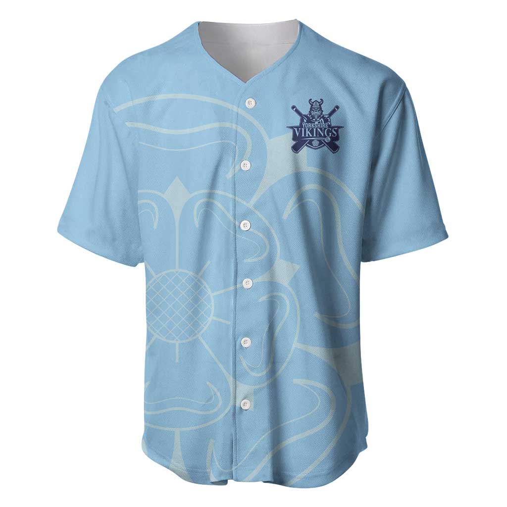 Custom Yorkshire Viking Spirit Baseball Jersey White Rose of York Blue Version - Wonder Print Shop
