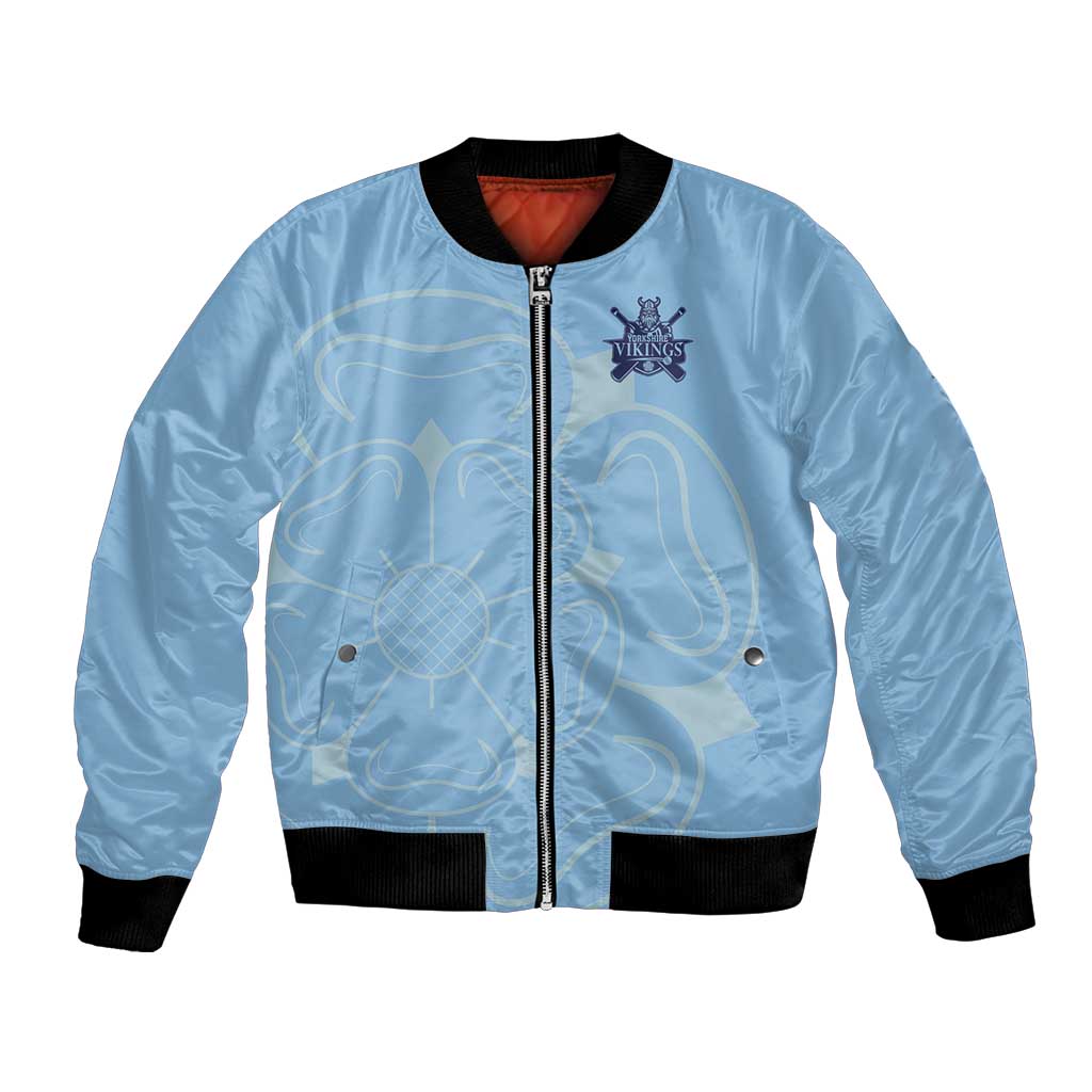 Custom Yorkshire Viking Spirit Bomber Jacket White Rose of York Blue Version - Wonder Print Shop