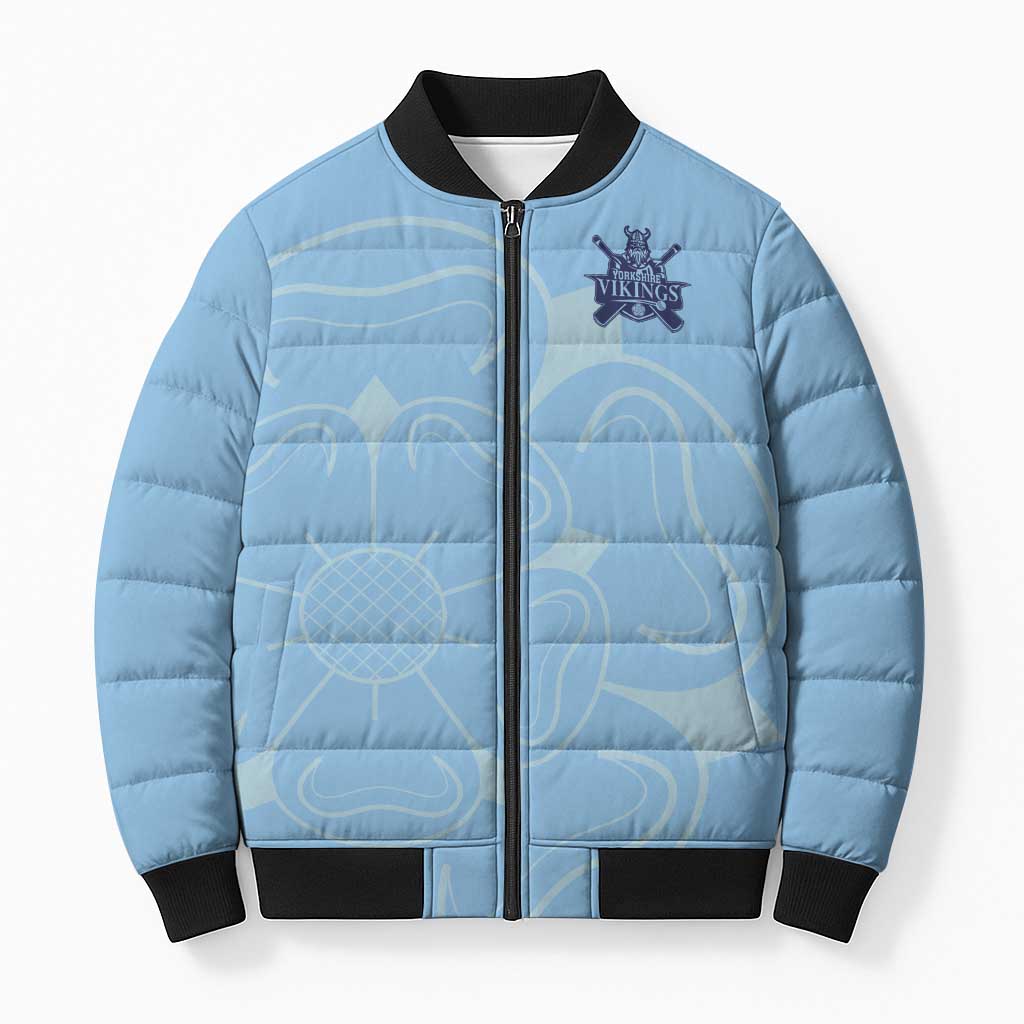 Custom Yorkshire Viking Spirit Bomber Puffer Jacket White Rose of York Blue Version - Wonder Print Shop