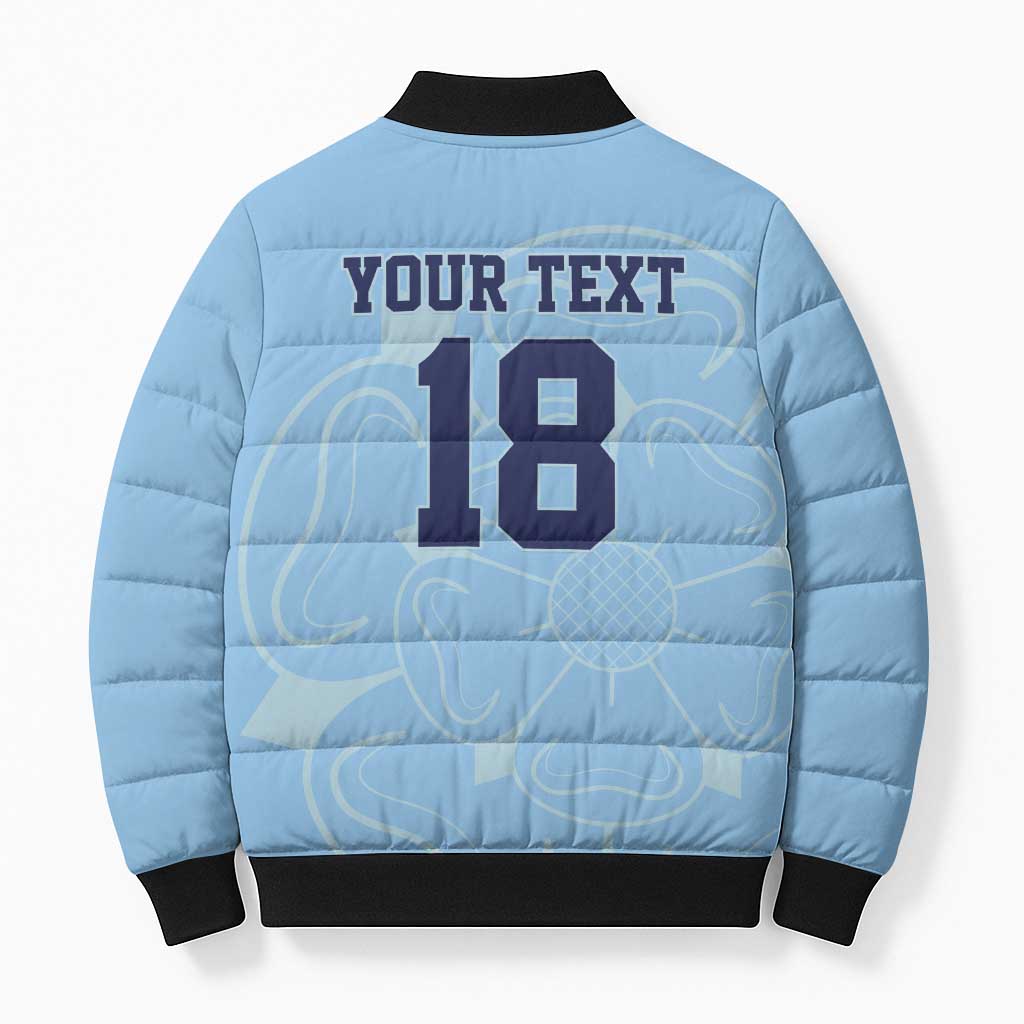 Custom Yorkshire Viking Spirit Bomber Puffer Jacket White Rose of York Blue Version - Wonder Print Shop