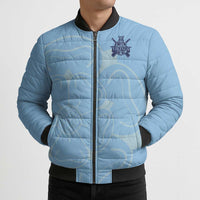 Custom Yorkshire Viking Spirit Bomber Puffer Jacket White Rose of York Blue Version - Wonder Print Shop