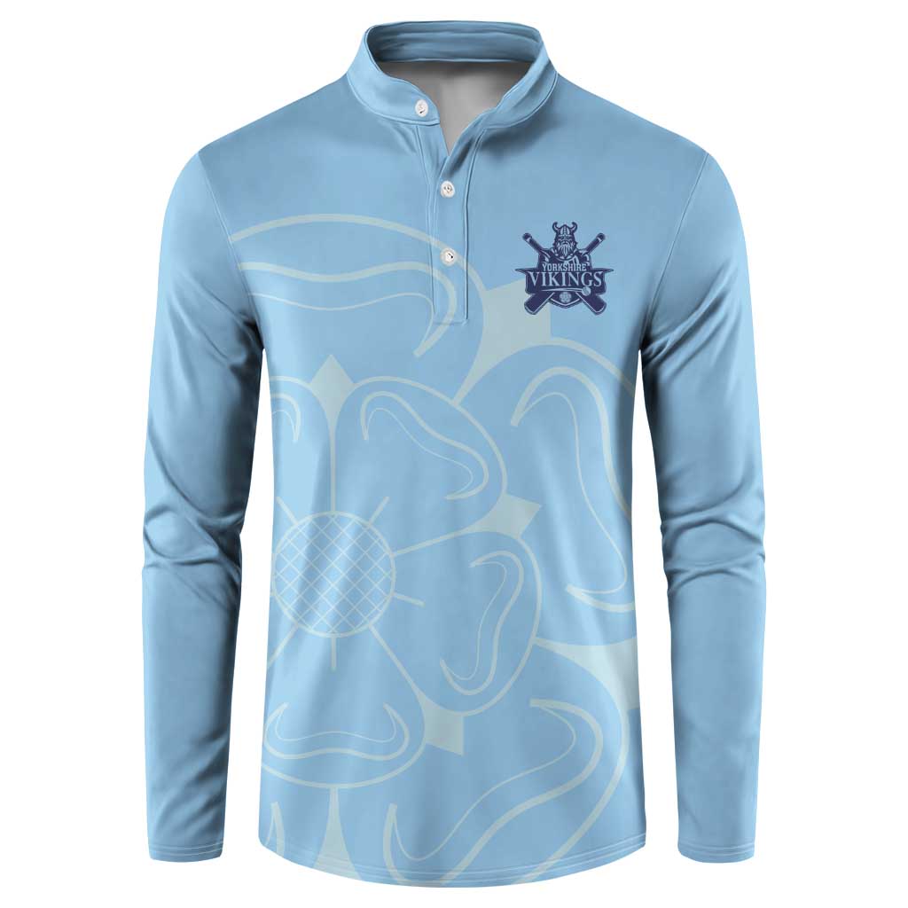 Custom Yorkshire Viking Spirit Button Sweatshirt White Rose of York Blue Version - Wonder Print Shop