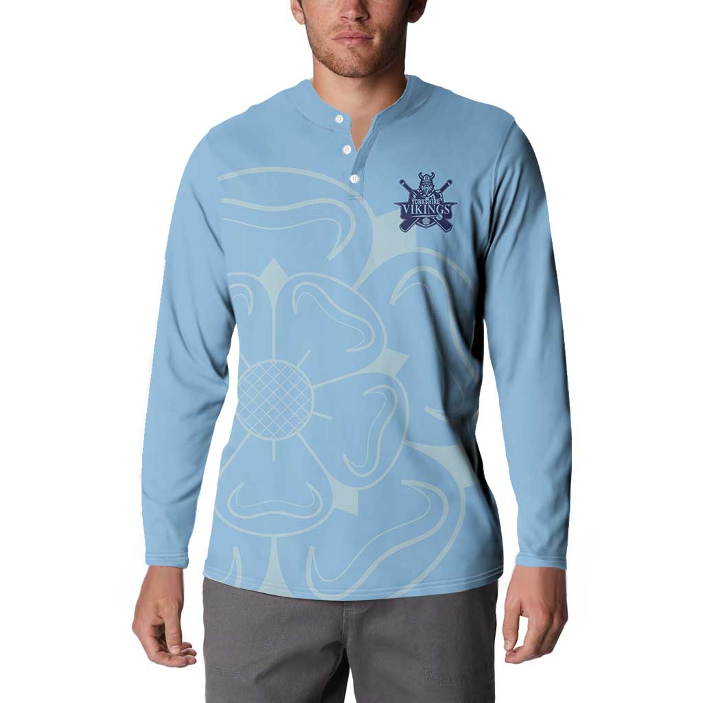 Custom Yorkshire Viking Spirit Button Sweatshirt White Rose of York Blue Version - Wonder Print Shop