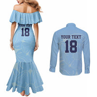 Custom Yorkshire Viking Spirit Couples Matching Mermaid Dress and Long Sleeve Button Shirt White Rose of York Blue Version - Wonder Print Shop