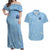 Custom Yorkshire Viking Spirit Couples Matching Off Shoulder Maxi Dress and Hawaiian Shirt White Rose of York Blue Version - Wonder Print Shop
