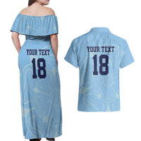 Custom Yorkshire Viking Spirit Couples Matching Off Shoulder Maxi Dress and Hawaiian Shirt White Rose of York Blue Version - Wonder Print Shop