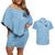 Custom Yorkshire Viking Spirit Couples Matching Off Shoulder Short Dress and Hawaiian Shirt White Rose of York Blue Version - Wonder Print Shop