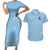 Custom Yorkshire Viking Spirit Couples Matching Short Sleeve Bodycon Dress and Hawaiian Shirt White Rose of York Blue Version - Wonder Print Shop