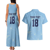Custom Yorkshire Viking Spirit Couples Matching Tank Maxi Dress and Hawaiian Shirt White Rose of York Blue Version - Wonder Print Shop