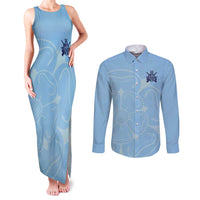 Custom Yorkshire Viking Spirit Couples Matching Tank Maxi Dress and Long Sleeve Button Shirt White Rose of York Blue Version - Wonder Print Shop
