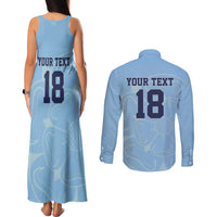 Custom Yorkshire Viking Spirit Couples Matching Tank Maxi Dress and Long Sleeve Button Shirt White Rose of York Blue Version - Wonder Print Shop