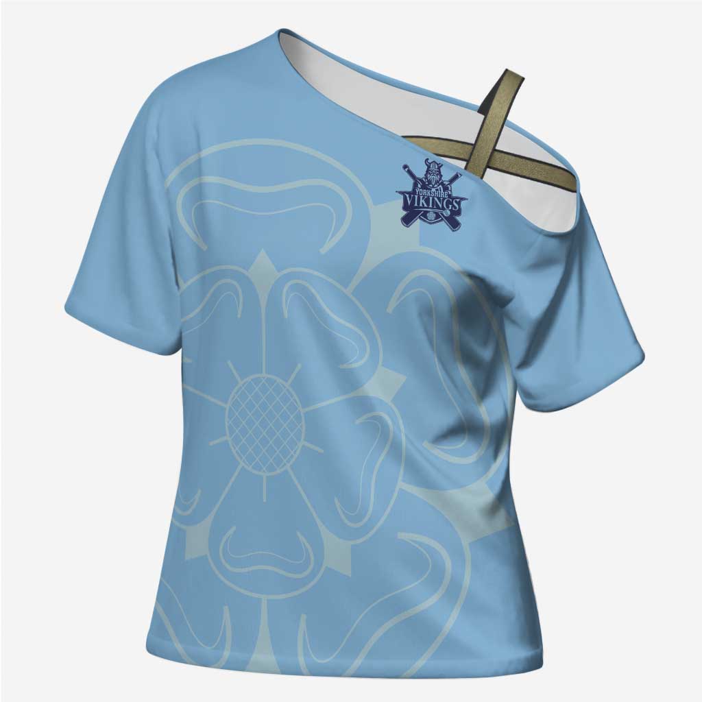 Custom Yorkshire Viking Spirit Cross Shoulder Shirt White Rose of York Blue Version - Wonder Print Shop